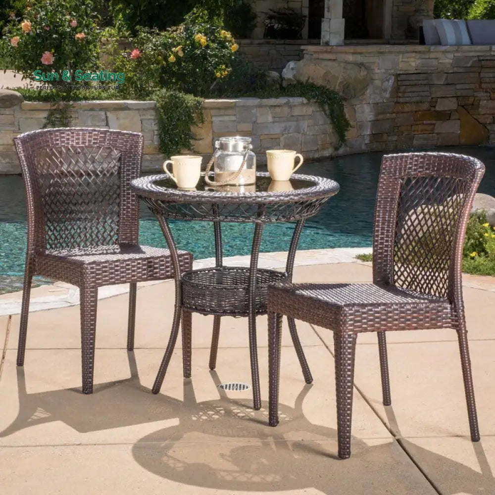 Remy Outdoor Patio Seating Set 2 Chairs and 1 Table Set (Brown) Coffee Table Sets