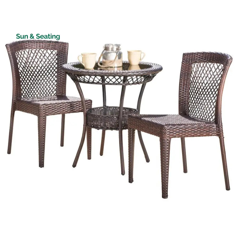 Remy Outdoor Patio Seating Set 2 Chairs and 1 Table Set (Brown) Coffee Table Sets