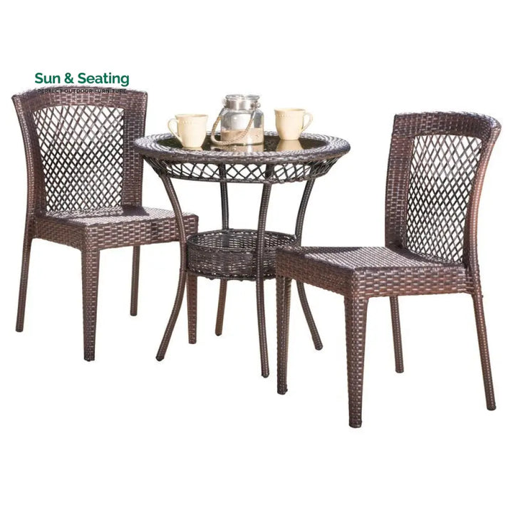 Remy Outdoor Patio Seating Set 2 Chairs and 1 Table Set (Brown) Coffee Table Sets