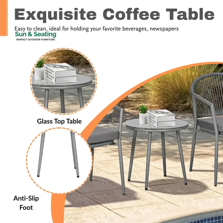 Renata 3 Piece Garden Outdoor Rope Patio Set Patio Set