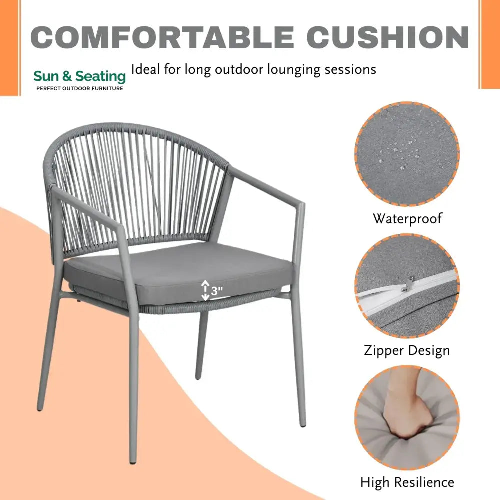 Renata 3 Piece Garden Outdoor Rope Patio Set Patio Set