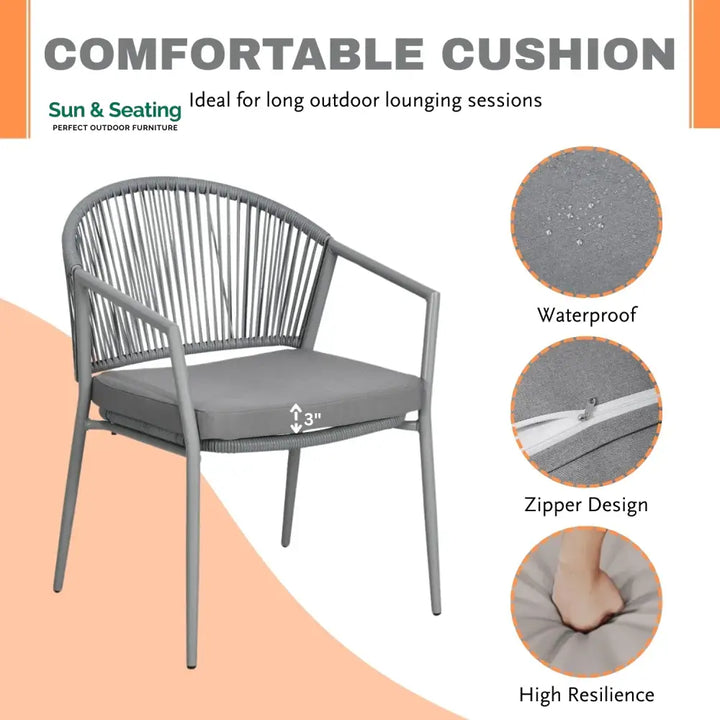 Renata 3 Piece Garden Outdoor Rope Patio Set Patio Set