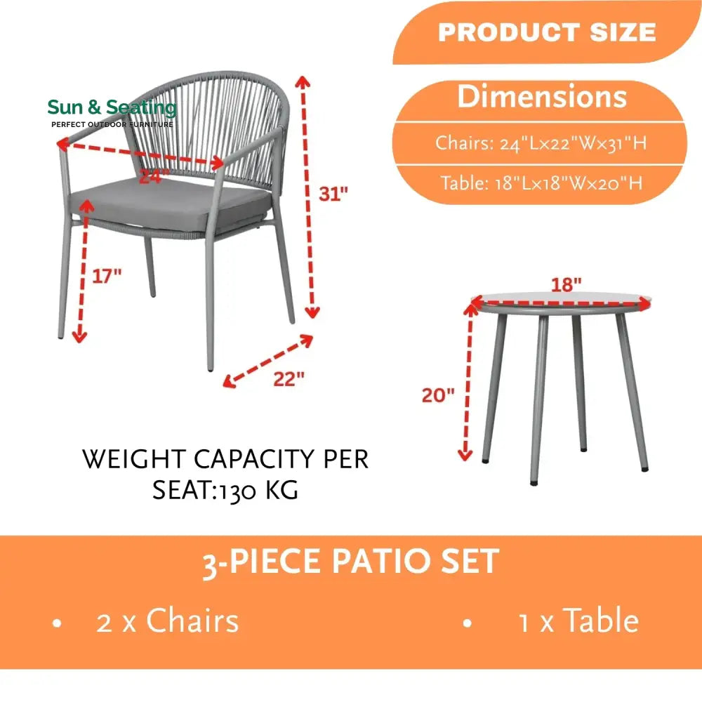 Renata 3 Piece Garden Outdoor Rope Patio Set Patio Set