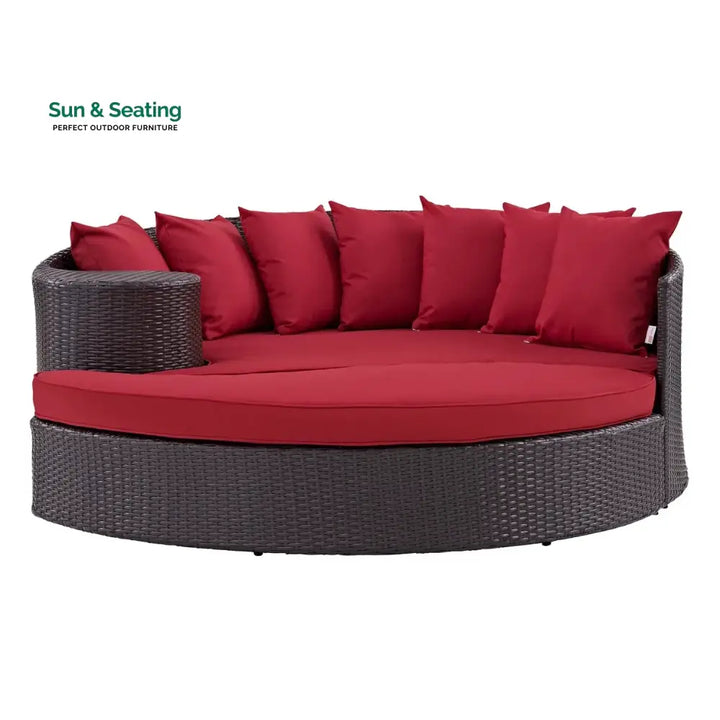 Renate Outdoor Rattan Wicker Daybed (Dark Brown &amp; Red) Daybed