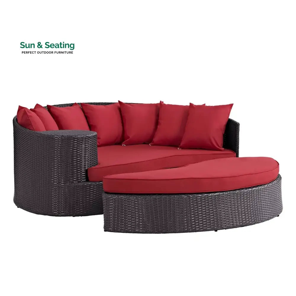 Renate Outdoor Rattan Wicker Daybed (Dark Brown &amp; Red) Daybed