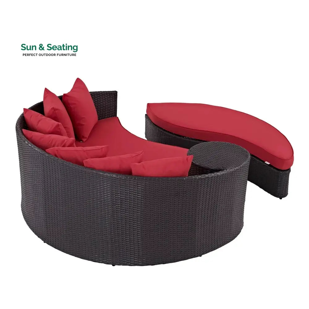 Renate Outdoor Rattan Wicker Daybed (Dark Brown &amp; Red) Daybed