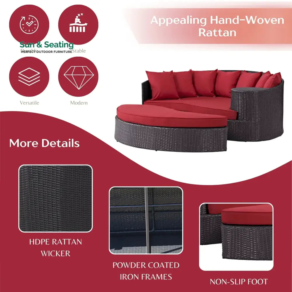 Renate Outdoor Rattan Wicker Daybed (Dark Brown &amp; Red) Daybed