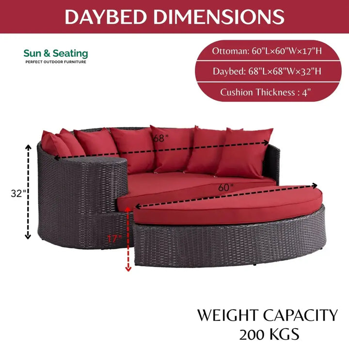 Renate Outdoor Rattan Wicker Daybed (Dark Brown &amp; Red) Daybed
