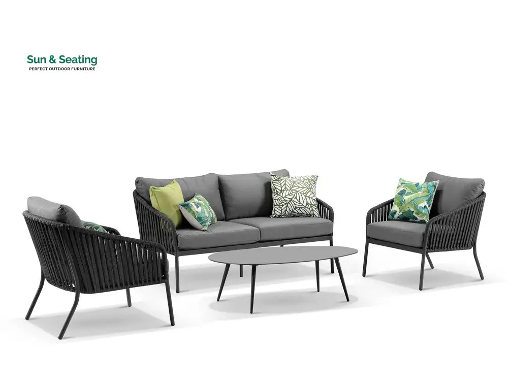 Restiva Outdoor Garden Balcony Sofa Set 2 Seater 2 Single Seater 1 Center Table Set Braid &amp; Rope (Dark Grey) Sofa Sets