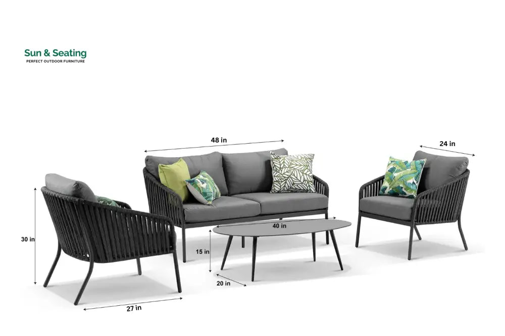Restiva Outdoor Garden Balcony Sofa Set 2 Seater 2 Single Seater 1 Center Table Set Braid &amp; Rope (Dark Grey) Sofa Sets