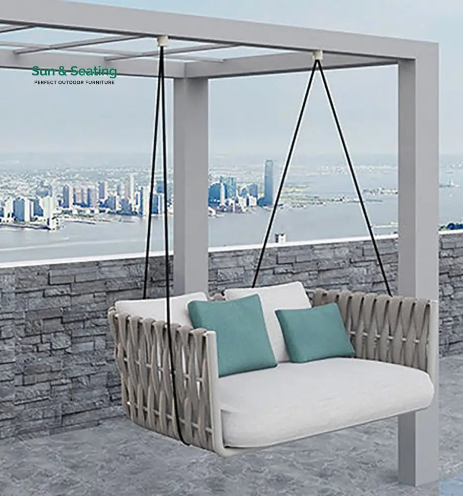 Reto Double Seater Hanging Swing Without Stand For Balcony Garden Swing (Grey) Braided & Rope Swings