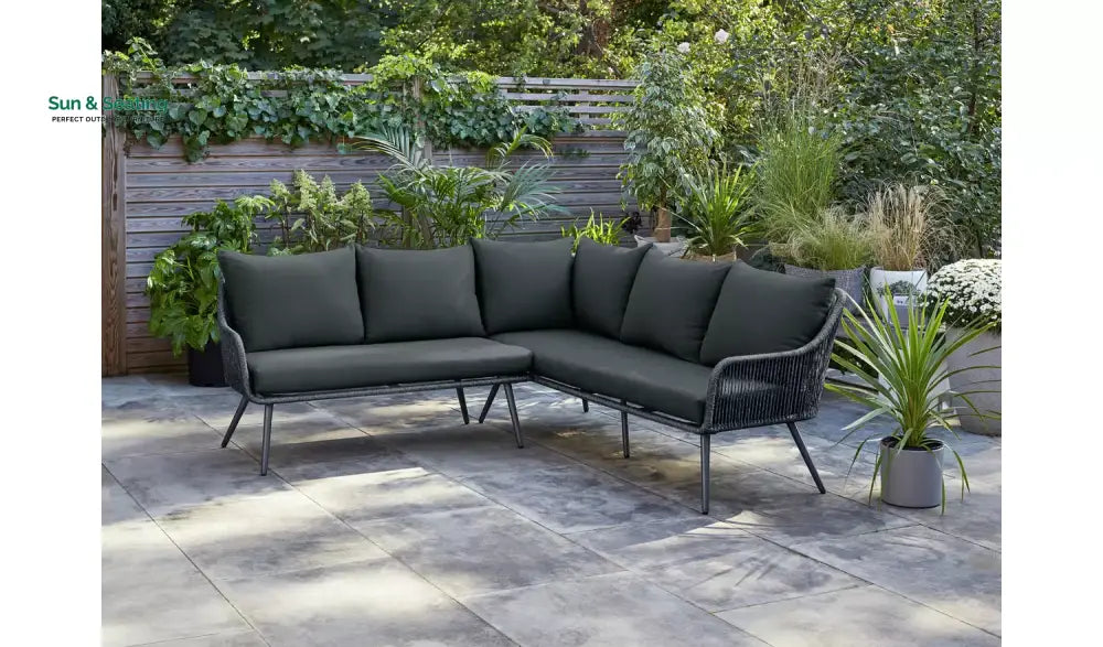 RETO Outdoor Sofa Set 5 Seater 2 ottoman and 1 Center Table Set (Black) Braided &amp; Rope Sofa Sets