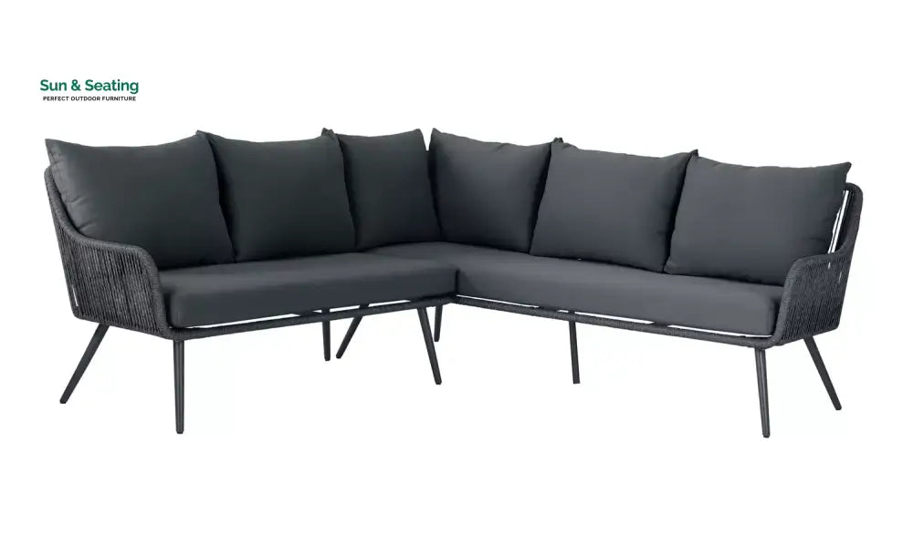 RETO Outdoor Sofa Set 5 Seater 2 ottoman and 1 Center Table Set (Black) Braided &amp; Rope Sofa Sets