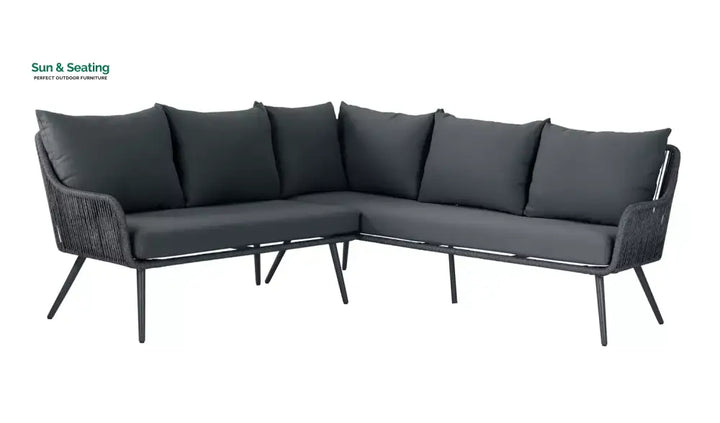 RETO Outdoor Sofa Set 5 Seater 2 ottoman and 1 Center Table Set (Black) Braided &amp; Rope Sofa Sets