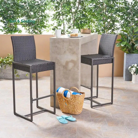 Retti Outdoor Patio Bar Chair 2 Chairs For Balcony (Brown) Bar Sets