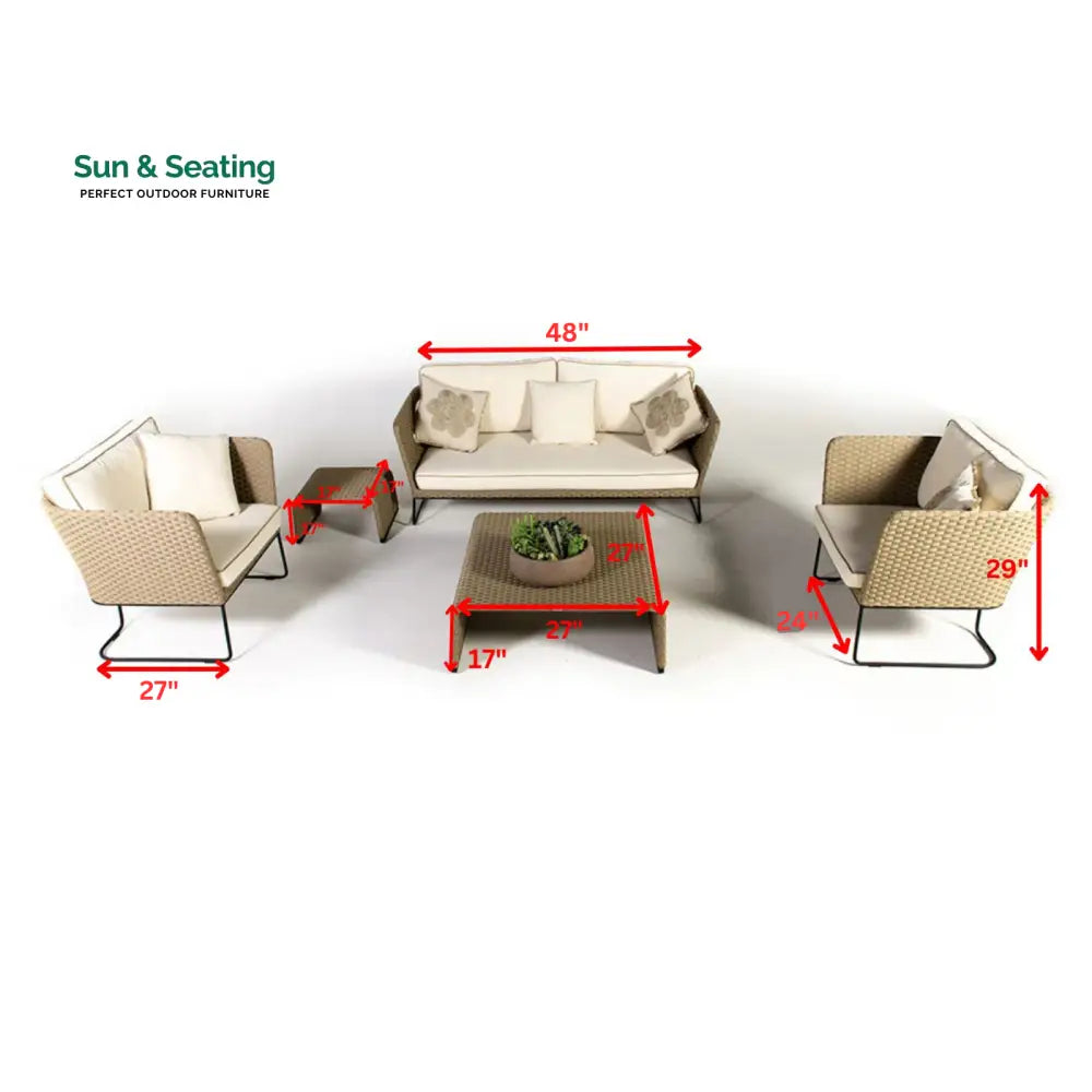 Ricci Outdoor Sofa Set 2 Seater 2 Single seater and 1 Center Table (Brown + Beige) Sofa Sets