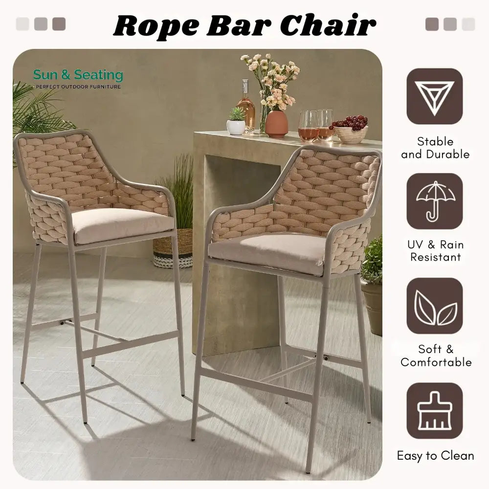 Rika 2-Piece Outdoor Rope Bar Chairs – Stylish Comfort Built to Last Bar Chairs