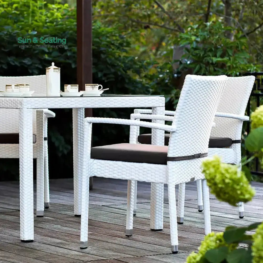 Riko 5-Piece Outdoor Patio Dining Set With Rattan Chairs &amp; Glass-Top Table Dining Set