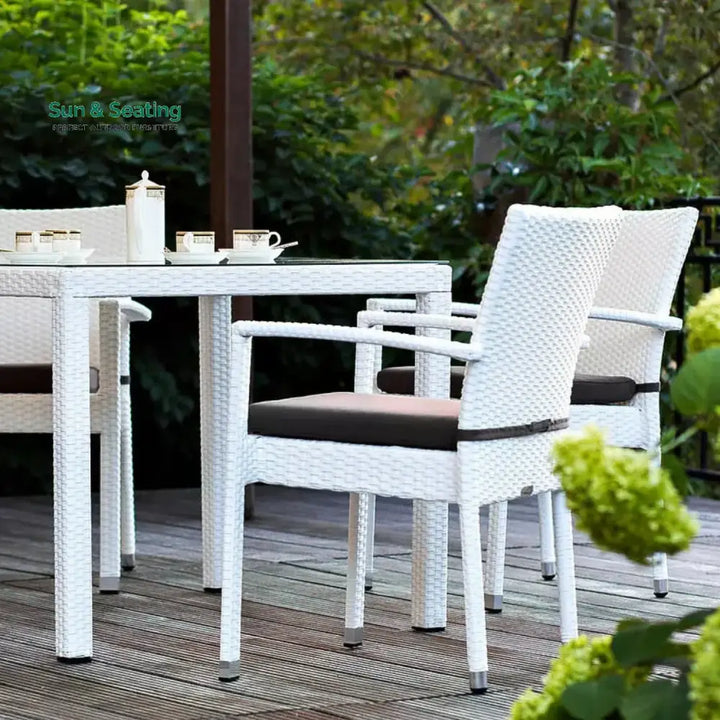 Riko 5-Piece Outdoor Patio Dining Set With Rattan Chairs &amp; Glass-Top Table Dining Set