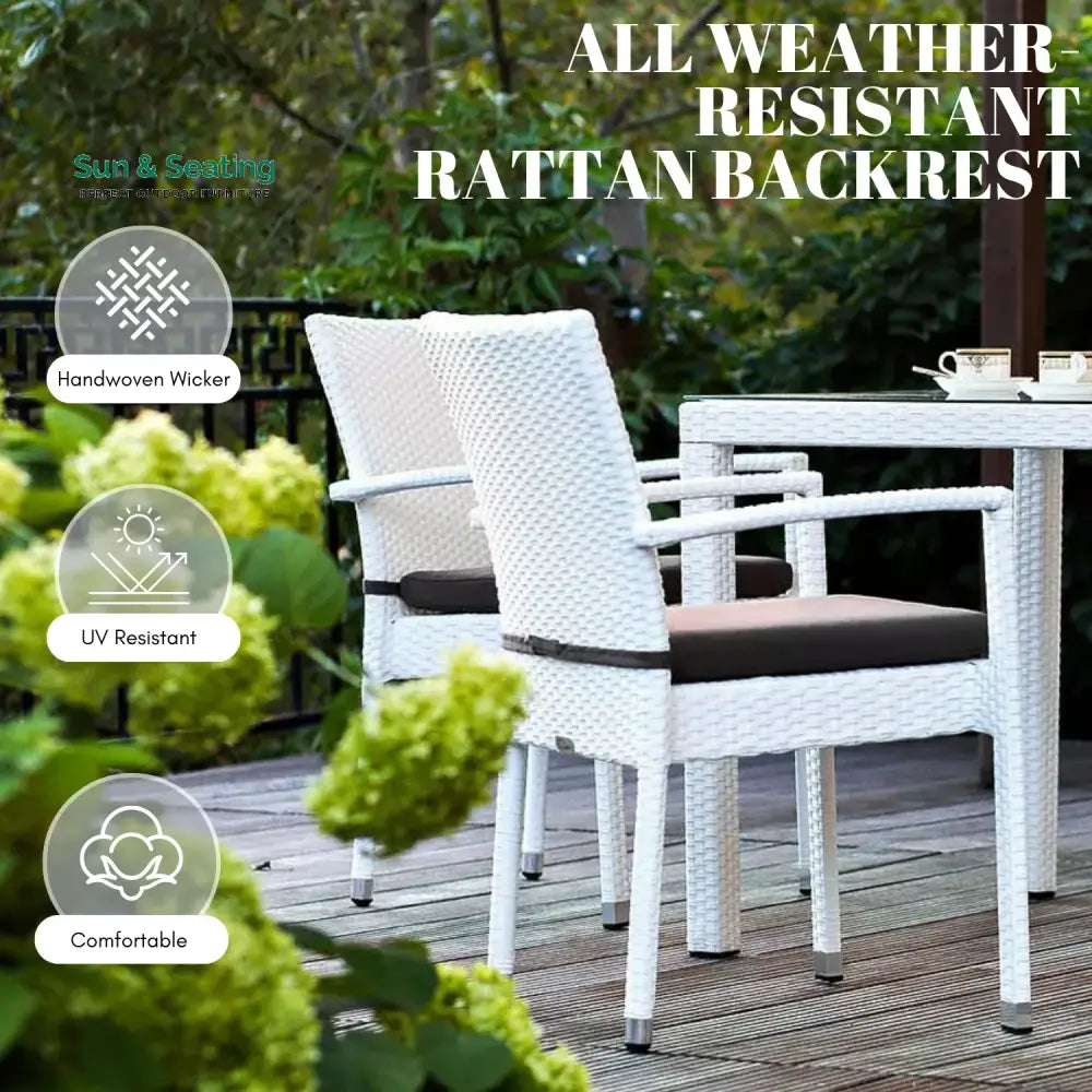 Riko 5-Piece Outdoor Patio Dining Set With Rattan Chairs &amp; Glass-Top Table Dining Set