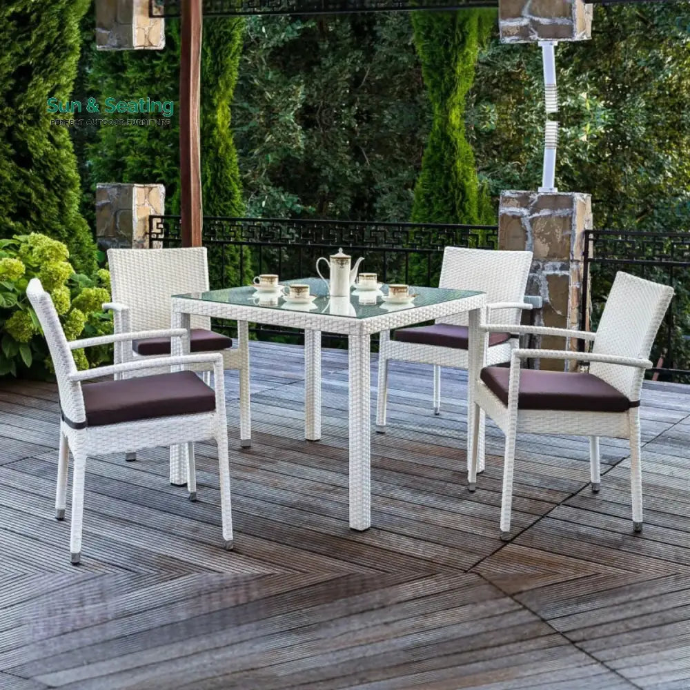 Riko 5-Piece Outdoor Patio Dining Set With Rattan Chairs & Glass-Top Table Dining Set