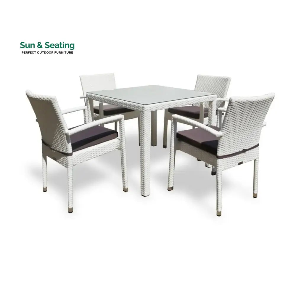 Riko 5-Piece Outdoor Patio Dining Set With Rattan Chairs &amp; Glass-Top Table Dining Set