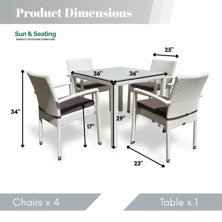 Riko 5-Piece Outdoor Patio Dining Set With Rattan Chairs &amp; Glass-Top Table Dining Set