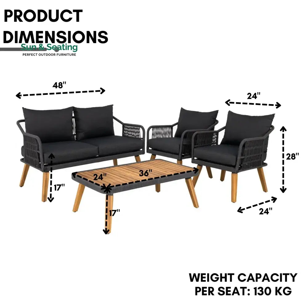 Riley 4-Piece Outdoor Rope Patio Furniture Set with Wood-Top Table Sofa Set