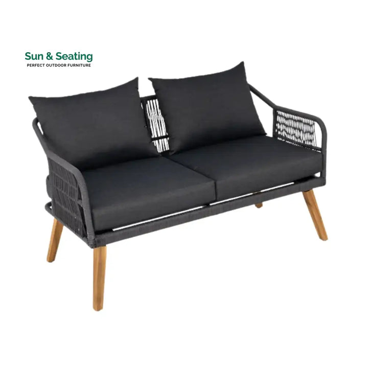 Riley 4-Piece Outdoor Rope Patio Furniture Set with Wood-Top Table Sofa Set