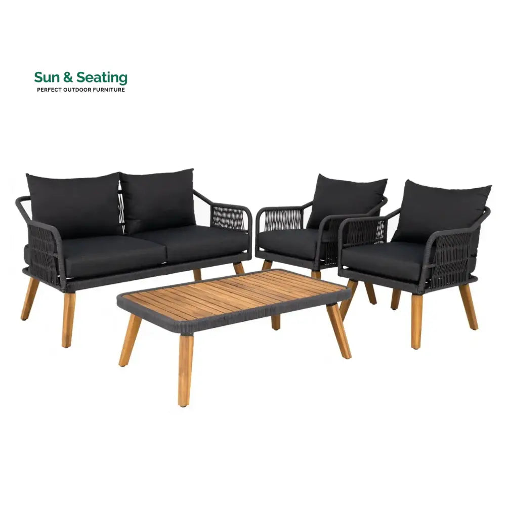 Riley 4-Piece Outdoor Rope Patio Furniture Set with Wood-Top Table Sofa Set