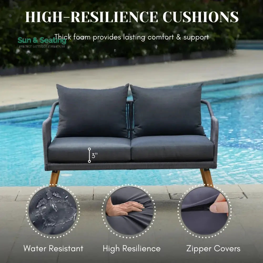 Riley 4-Piece Outdoor Rope Patio Furniture Set with Wood-Top Table Sofa Set