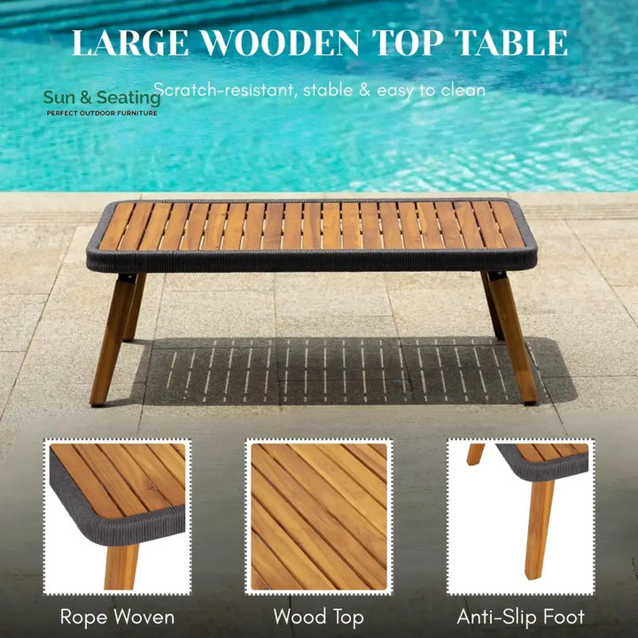 Riley 4-Piece Outdoor Rope Patio Furniture Set with Wood-Top Table Sofa Set