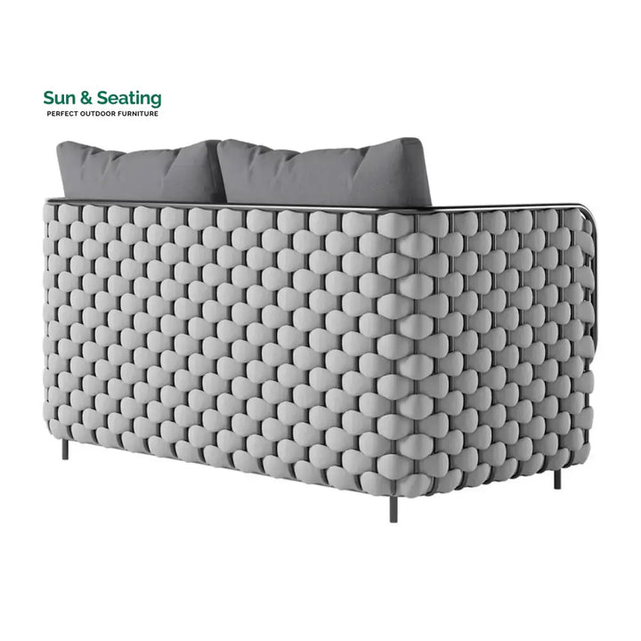 Rina 4 Piece Outdoor Rope Sofa Set with Glass Top Coffee Table (Light Grey &amp; Dark Grey) Sofa Set