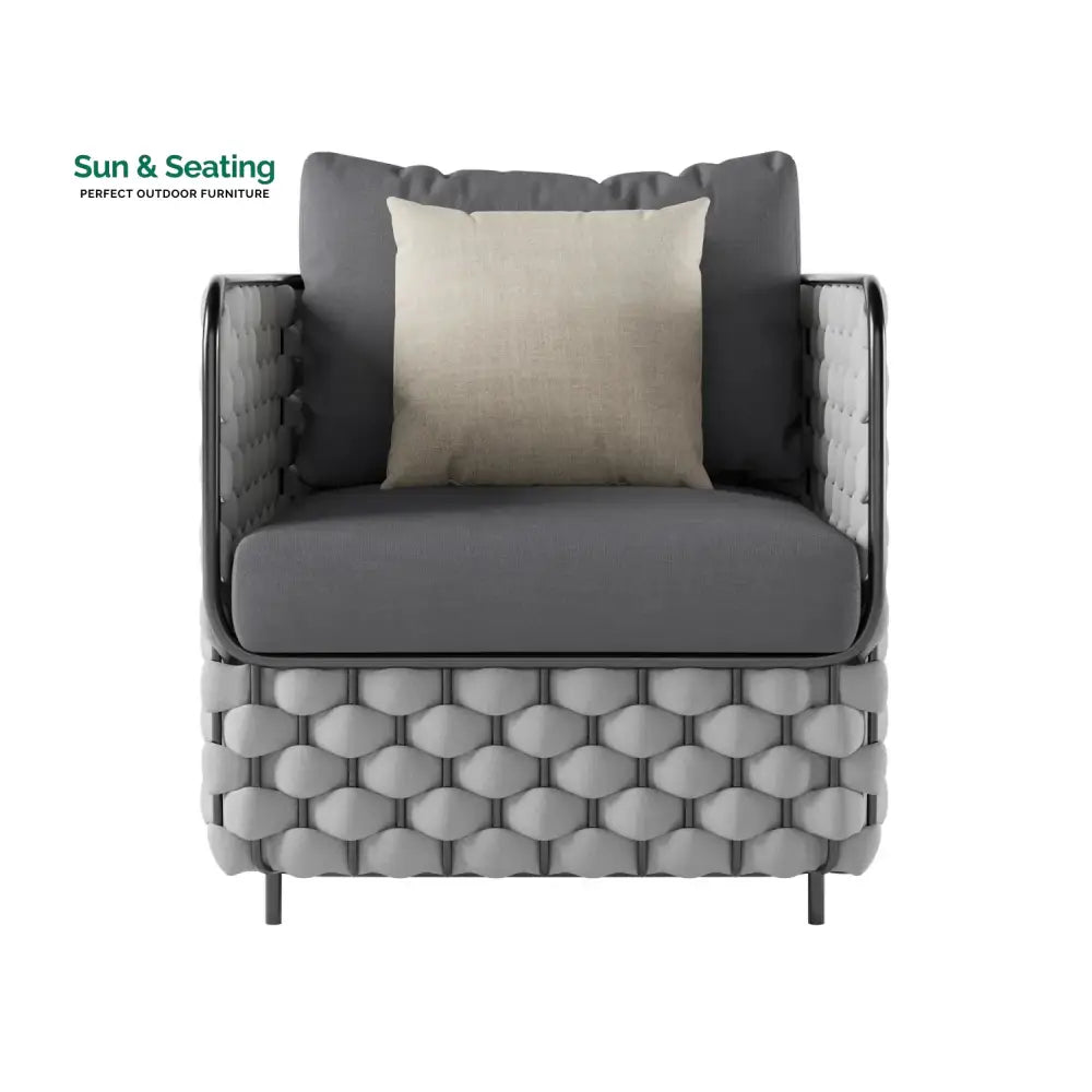 Rina 4 Piece Outdoor Rope Sofa Set with Glass Top Coffee Table (Light Grey &amp; Dark Grey) Sofa Set