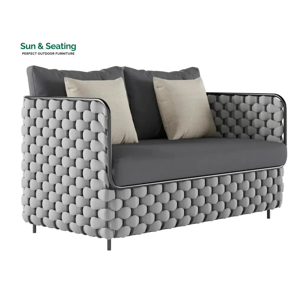Rina 4 Piece Outdoor Rope Sofa Set with Glass Top Coffee Table (Light Grey &amp; Dark Grey) Sofa Set