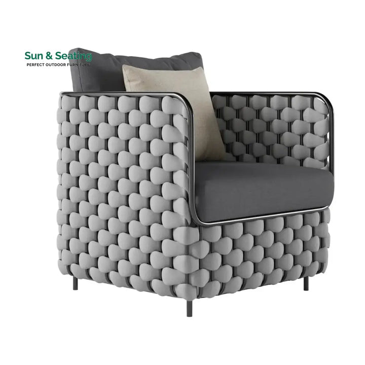 Rina 4 Piece Outdoor Rope Sofa Set with Glass Top Coffee Table (Light Grey &amp; Dark Grey) Sofa Set