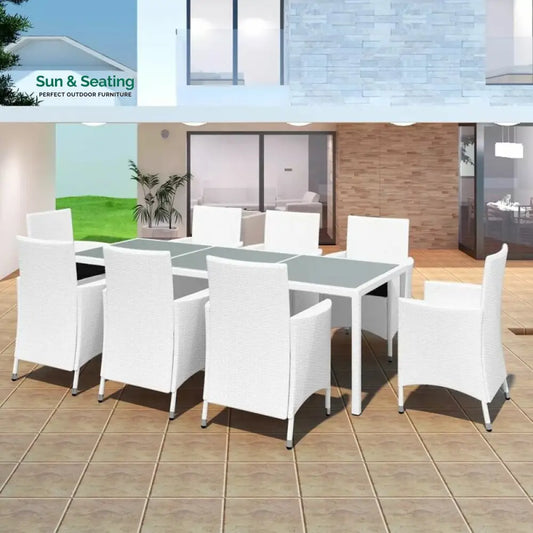 Rinaldo Outdoor Patio Dining Set 8 Chairs and 1 Table (White) Dining sets