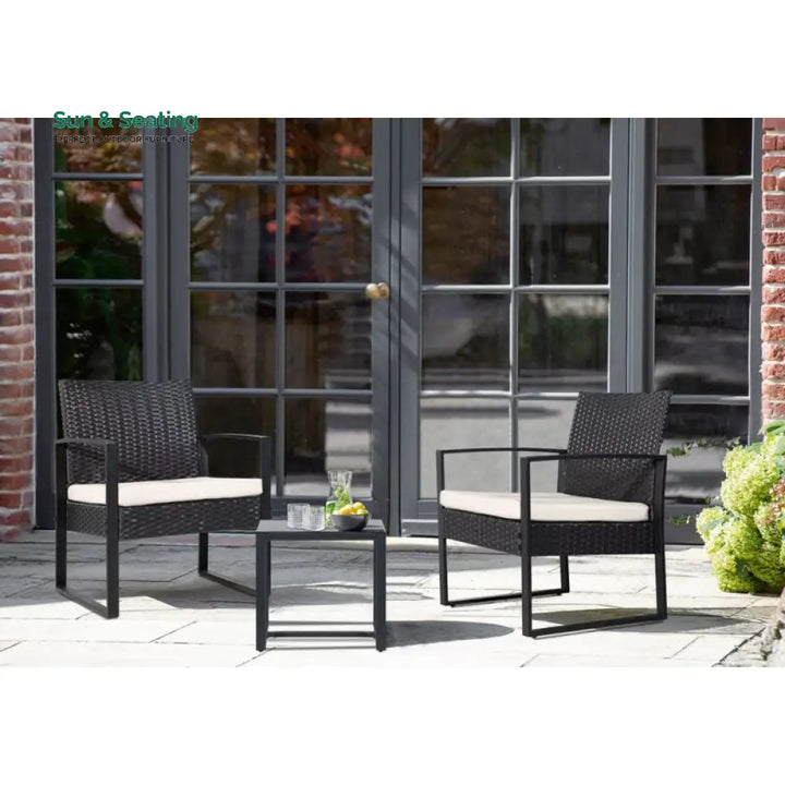 Rio Outdoor Patio Seating Set 2 Chairs and 1 Table Set (Black) Coffee Table Sets
