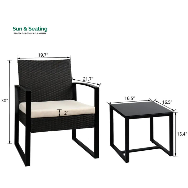 Rio Outdoor Patio Seating Set 2 Chairs and 1 Table Set (Black) Coffee Table Sets