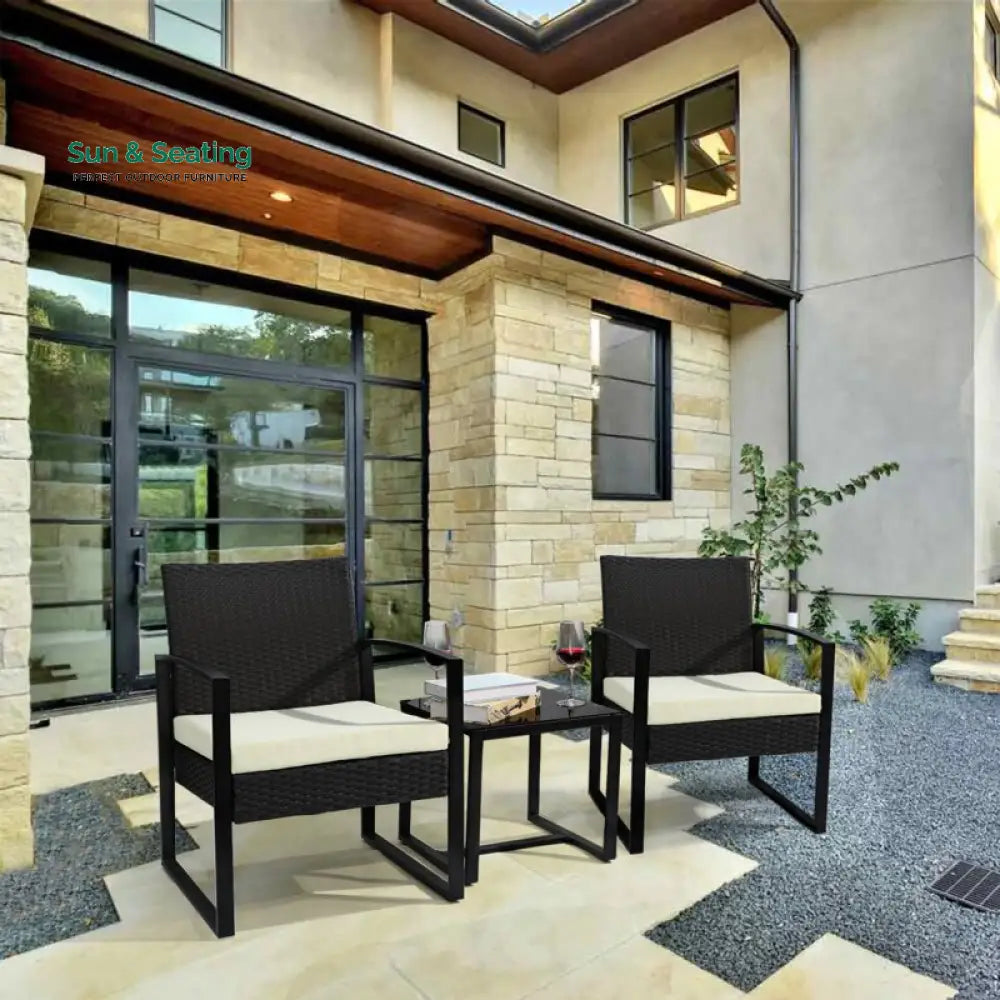 Rio Outdoor Patio Seating Set 2 Chairs and 1 Table Set (Black) Coffee Table Sets