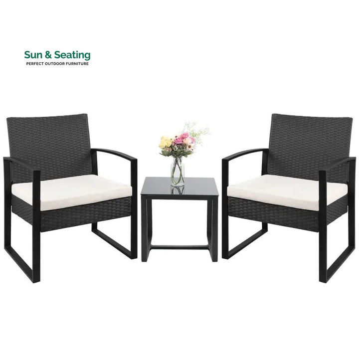 Rio Outdoor Patio Seating Set 2 Chairs and 1 Table Set (Black) Coffee Table Sets