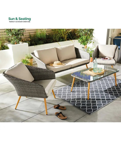 Rios Outdoor Garden Balcony Sofa Set 2 Seater 2 Single seater and 1 Center Table Set (Gray + Beige) Sofa Sets