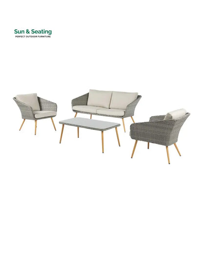 Rios Outdoor Garden Balcony Sofa Set 2 Seater 2 Single seater and 1 Center Table Set (Gray + Beige) Sofa Sets