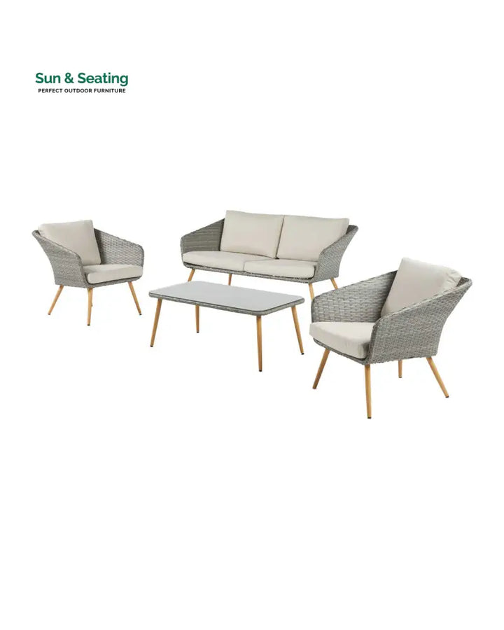 Rios Outdoor Garden Balcony Sofa Set 2 Seater 2 Single seater and 1 Center Table Set (Gray + Beige) Sofa Sets