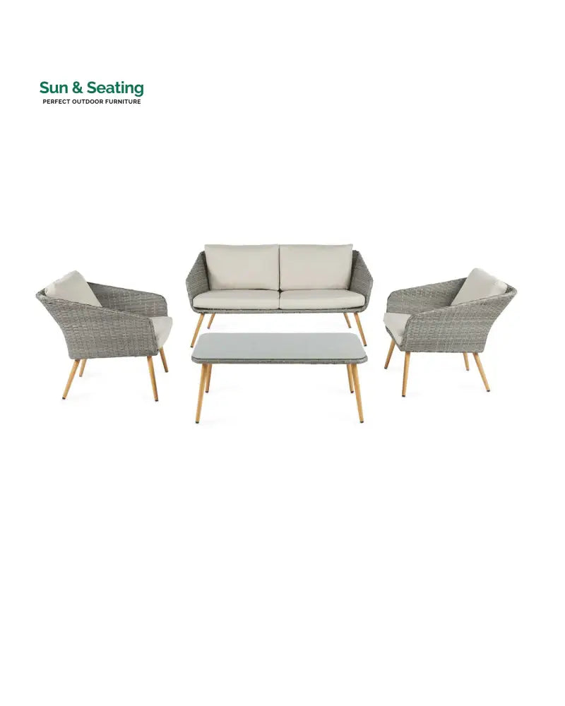 Rios Outdoor Garden Balcony Sofa Set 2 Seater 2 Single seater and 1 Center Table Set (Gray + Beige) Sofa Sets
