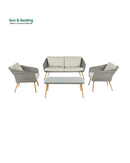 Rios Outdoor Garden Balcony Sofa Set 2 Seater 2 Single seater and 1 Center Table Set (Gray + Beige) Sofa Sets