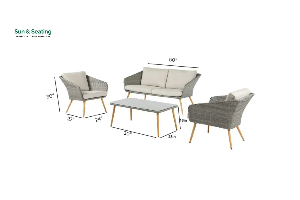 Rios Outdoor Garden Balcony Sofa Set 2 Seater 2 Single seater and 1 Center Table Set (Gray + Beige) Sofa Sets