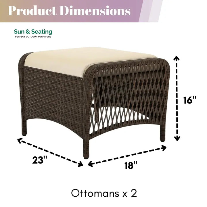 Riya 2-Piece Outdoor Rattan Wicker Ottoman Set Footrest