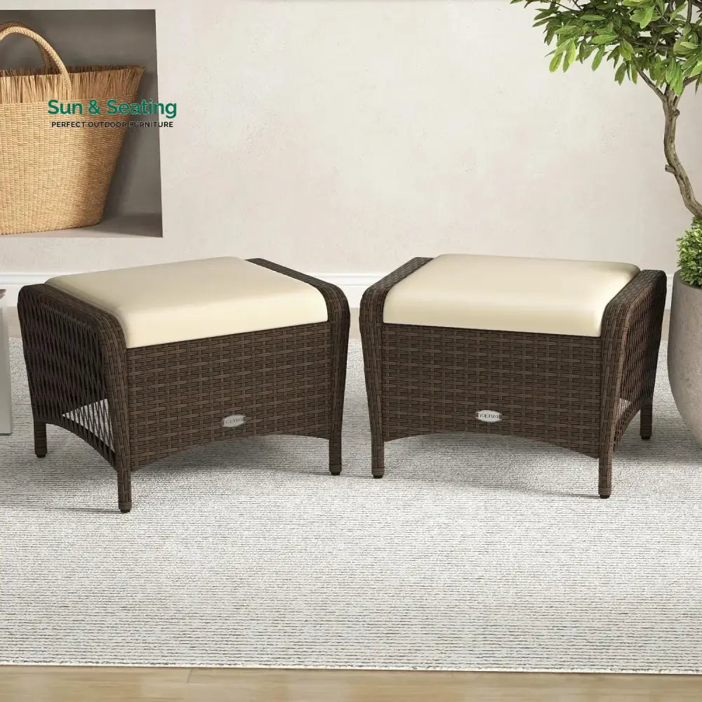 Riya 2-Piece Outdoor Rattan Wicker Ottoman Set Footrest