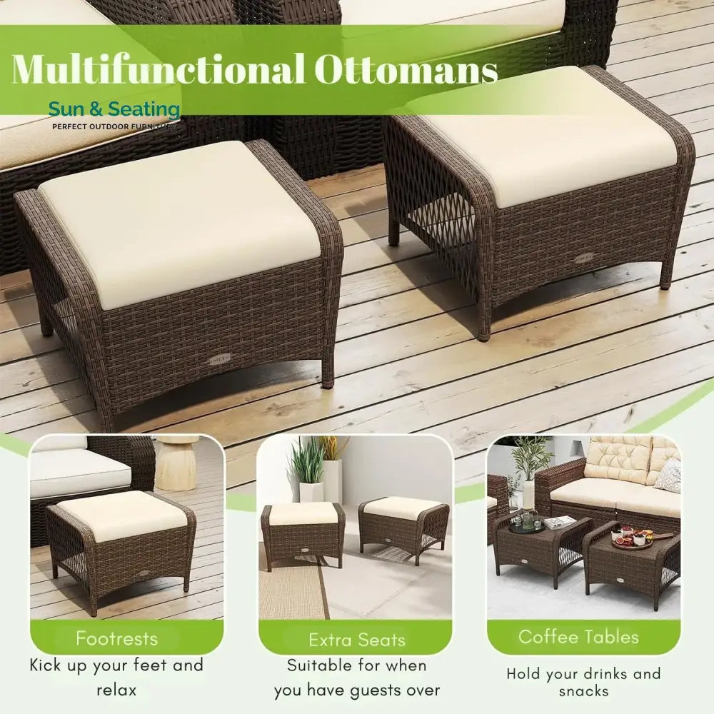 Riya 2-Piece Outdoor Rattan Wicker Ottoman Set Footrest
